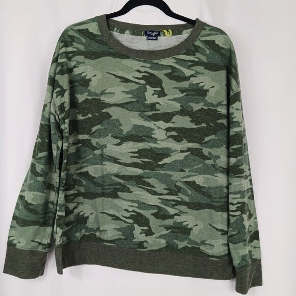 SPLENDID Green Camo Sweatshirt Women's Size XL Camouflage Pullover Crew Neck - Picture 2 of 5